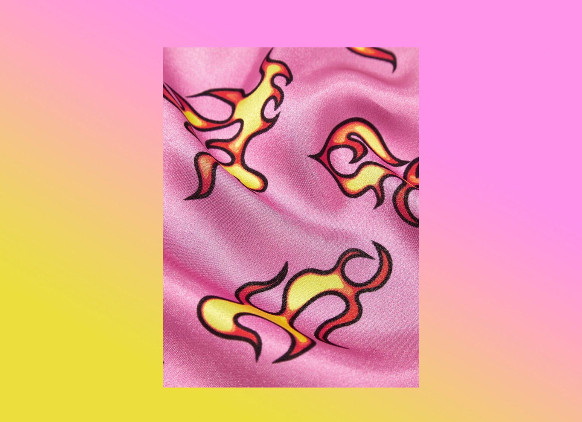 Pink and yellow fire print bandana