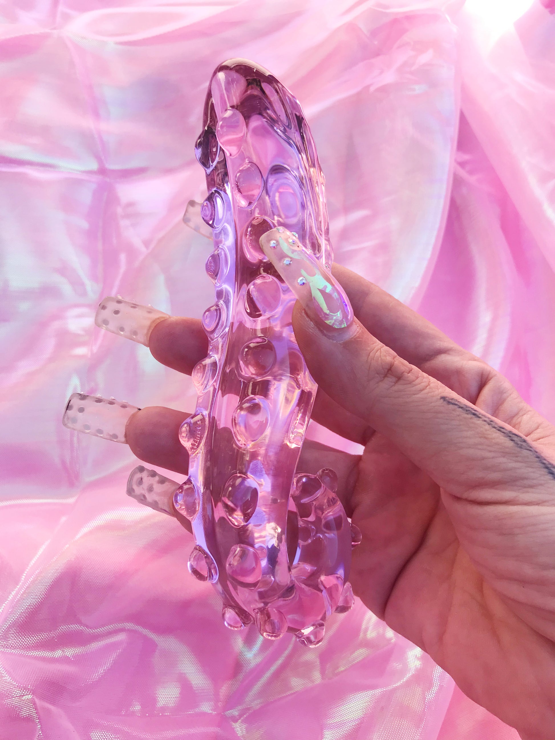 BEST SELLER: Pink glass hentai tentacle dildo. Sizes S/M/L