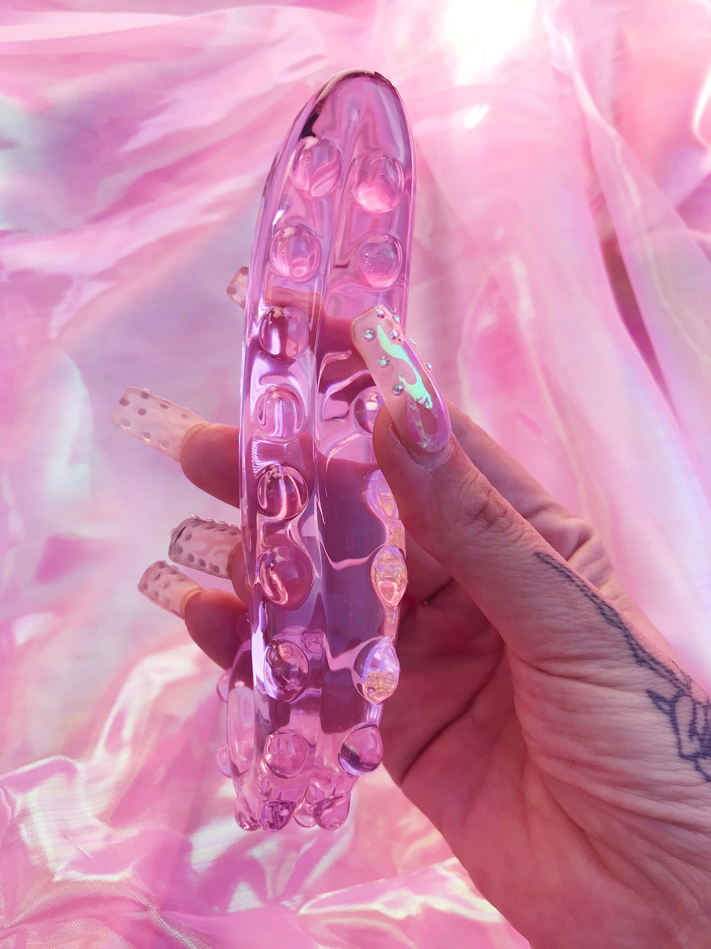 BEST SELLER: Pink glass hentai tentacle dildo. Sizes S/M/L