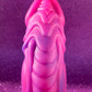 Pink glitter fantasy dildo with strong suction cup made of silicone