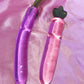 Vegan glass dildos. Banana, eggplant, radish, zucchini and cucumber dildos