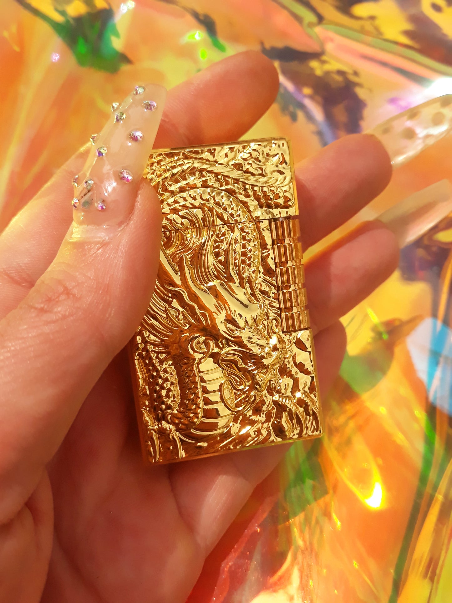 Windproof dragon golden lighter for stoner men